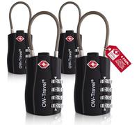 OW-Travel Cadenas Valise Avion, Cadenas TSA à Câble 4 Chiffres Noir 4 Pcs | Cadenas TSA valise avion pour bagages, casiers, sacs à dos, camping, serrure valise à combinaison pour voyages avion et USA