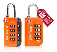 OW-Travel Cadenas Valise Avion, Cadenas TSA Code 4 Chiffres Orange Lot de 2 | Cadenas TSA valise avion pour bagages, casiers, sacs à dos, camping, serrure valise à combinaison pour voyages avion et USA