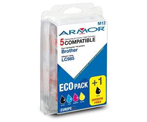 Owa K10350OW Standard Cartouche d'encre pour Brother LC985 B, LC985 C, LC985 M, LC985 Y, 15ml/3 x 9ml Le Volume, Noir/Cyan/Magenta/Jaune, Pièces 4
