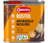 OWATROL - RUSTOL - Antirouille Incolore - Stop Rouille Pénètrant Surfaces Métalliques Plastiques Verre Bois - Apprêt et Sous-Couche - Vernis Antirouille Multi-Surfaces - 0,5 L