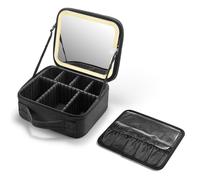 OWBIA Trousse de maquillage avec miroir lumineux - Avec séparateurs réglables - En tissu Oxford (petit, noir), Noir , Trousse de maquillage avec miroir LED