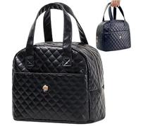 Owddddtnxc Insulated Lunch Bag Waterproof PU Leather Lunch Bag Women Large Capacity Tote for Women Portable Reusable Womens Box for Work Office Picnic Travel, BlackInsulated