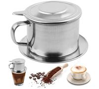 Owddddtnxc Vietnamese Coffee Dripper Stainless Steel Coffee Dripper Includes Lid, Tray, Filter, Vietnamese Maker Pot with Handle, Slow Drip Maker for Home Kitchen OfficeVietnamese
