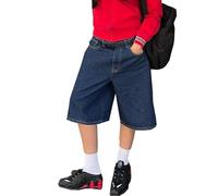 Owegvia Jorts Y2k Short en jean pour femme Longueur genou Taille haute Short baggy Bermuda jambe droite, noir foncé, L