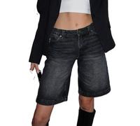 Owegvia Jorts Y2k Short en jean pour femme Longueur genou Taille haute Short baggy Bermuda jambe droite, AA - Noir, S