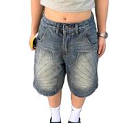 Owegvia Jorts Y2k Short en jean pour femme Longueur genou Taille haute Short baggy Bermuda jambe droite, gris, M