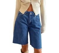 Owegvia Jorts Y2k Short en jean pour femme Longueur genou Taille haute Short baggy Bermuda jambe droite, Dd- Bleu, L
