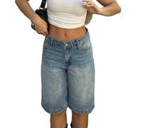 Owegvia Jorts Y2k Short en jean pour femme Longueur genou Taille haute Short baggy Bermuda jambe droite, AA - Bleu, S