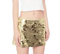 Owegvia Mini jupe moulante à paillettes Y2k pour femme - Taille haute - Disco - Jupe de discothèque - Pour discothèque, spectacle, club, doré, S