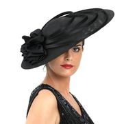 OWEIEYEU Chapeau bibi en sinamay pour femme avec grande fleur Noir, Noir , Taille unique