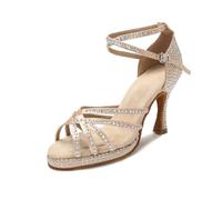 OWEIEYEU Chaussures de danse latine pour femme - Danse de salon - Tango - Talons hauts - Plate-forme - Sandales à lanières, Peau 7 5 cm Talon, 36.5 EU