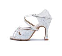 OWEIEYEU Chaussures de danse latine pour femme, tango, salsa, talons hauts, lanières croisées, Talon argenté de 10 cm, 36.5 EU