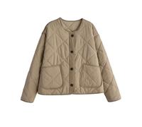OWEIEYEU Veste en coton à simple boutonnage à manches longues et col rond pour femme, Couleur claire, L