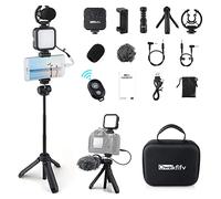 Owekfifv Kit de caméra vidéo pour smartphone, trépied réglable, kit Vlogger avec 3 modes d'éclairage LED, microphone cardioïde et contrôle Bluetooth pour YouTube/Tiktok/diffusion en