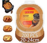 Owelth 20-24cm Papier Cuisson Air Fryer, 200 Pièces Papier Sulfurisé Air Fryer Carrées, Antiadhésive sans Huile Jetables Papier Friteuse à Air, Air Fryer Paper Liner Accessoires pour Micro-ondes
