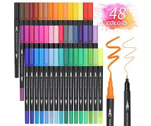 Owelth Feutre Coloriage 48 Feutres Coloriage Adulte Enfants Aquarelle Stylos Aquamarker Feutres Double Pointe Fine pour Mandala, Bullet Journal, Dessin, Livre de Coloriage, Pointe 0.4mm et 2mm