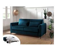 Owen - canapé 3 places convertible express couchage quotidien 140 cm matelas 12 cm en velours - Bleu canard