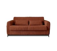 Owen - canapé 3 places convertible - couchage quotidien - matelas 12 cm - en velours côtelé grosses côtes - Terracotta