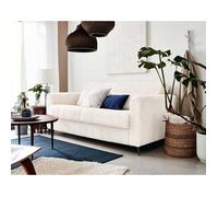 Owen - canapé 3 places convertible express couchage quotidien 140 cm matelas 12 cm en velours côtelé grosses côtes - Blanc