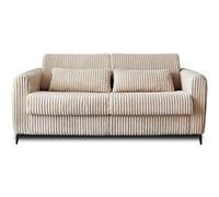Lisa Design - Canapé Convertible Owen en Velours Côtelé - Canapé Lit - Couchage Quotidien - Matelas 12 cm - Sofa Beige 3 Places - Salon