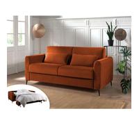 Owen - canapé 3 places convertible express couchage quotidien 140 cm matelas 12 cm en velours - Rouille