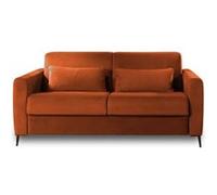 Owen - canapé 3 places convertible express couchage quotidien 140 cm matelas 12 cm en velours - Rouille