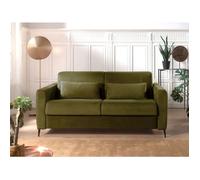 Owen - canapé 3 places convertible express couchage quotidien 140 cm matelas 12 cm en velours - Vert Olive