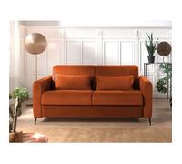 Owen - canapé 3 places convertible express couchage quotidien 140 cm matelas 12 cm en velours - Rouille