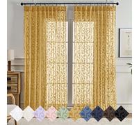 OWENIE Furman Rideaux transparents plissés dorés de 243,8 cm de long pour chambre à coucher, salon, rideaux de fenêtre modernes filtrant la lumière, traitement de fenêtre semi-transparent doux, doré