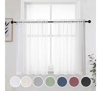 OWENIE Lot de 2 panneaux de rideaux transparents courts blancs de 91,4 cm - Cantonnières filtrant la lumière avec passe-tringle pour cuisine, salle de bain, petite demi-fenêtre, 106,7 x 91,4 cm (l x L