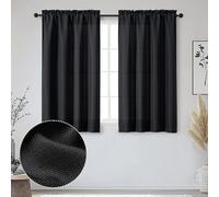 OWENIE Lot de 2 rideaux noirs de 114 cm de long, rideaux de petite fenêtre filtrant la lumière pour chambre à coucher, salon, rideaux modernes texturés en lin synthétique avec passe-tringle, solides,