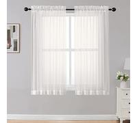 OWENIE Sheer Curtains Living Room 54 inches Long, Rod Pocket Curtain Sheers Bedroom, Light Filtering Voile Panels Drapes Basement Small Window Treatments 2 Panels, 42" W x 54" L, Ivory
