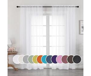 OWENIE Sheer White Curtains, Sheer Curtains Lot de 2 Rideaux de 2 Panneaux de 201 cm de Long et de 2 Panneaux pour Salon ou Chambre à Coucher, 2 pièces, Taille L x 201 cm