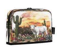 OWFKAY Grande trousse à crayons avec fermeture éclair - Grande trousse à stylos - Fermeture éclair - Fournitures scolaires - Motif vache et cactus