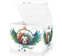OWFKAY Grands bacs de rangement pliables en tissu avec couvercles, 41,9 x 32 x 30 cm, ailes de lion, boîtes de rangement pliables pour étagères