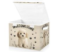 OWFKAY Grands bacs de rangement pliables en tissu avec couvercles 41,9 x 32 x 30 cm au centre et chien méticuleux qui dit bienvenue à la maison en caractères gras noirs boîtes de rangement pliables