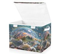 OWFKAY Grands bacs de rangement pliables en tissu avec couvercles, 41,9 x 32 x 30 cm, bulles de mer, boîtes de rangement pliables sous-marines pour étagères