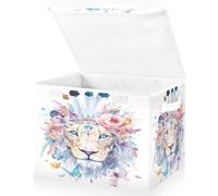 OWFKAY Grands bacs de rangement pliables en tissu avec couvercles, 41,9 x 32 x 30 cm, lion, boîtes de rangement pliables pour étagères