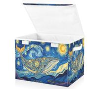 OWFKAY Grands bacs de rangement pliables en tissu avec couvercles 41,9 x 32 x 30 cm Motif baleine Van Gogh Nuit étoilée Boîtes de rangement pour étagères