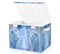 OWFKAY Grands bacs de rangement pliables en tissu avec couvercles, 41,9 x 32 x 30 cm, motif lion bleu, boîtes de rangement pliables pour étagères