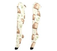 OWFKAY Groundhog Grass Chaussettes hautes pour femme Chaussettes hautes au-dessus du genou Jambières douces