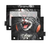 OWFKAY Happy Cat2 Lot de 2 trousses à crayons pour classeur à 3 anneaux avec fenêtre transparente 3 trous, Happy Cat2, one sizex2, Trousse de toilette