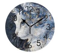 OWFKAY Horloge murale pour salon, décoration silencieuse, sans tic-tac, alimentée par piles, motif chat ethnique, 25,4 cm, ronde, moderne, simple, classique pour salle de bain, bureau, maison, chambre