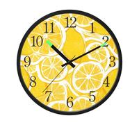 OWFKAY Horloge murale silencieuse de 30,5 cm à piles, lumineuse, sans tic-tac, horloge décorative en acrylique, pour chambre à coucher, bureau, école, maison, motif citron jaune