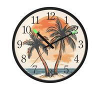 OWFKAY Horloge murale silencieuse de 30,5 cm à piles, lumineuse, sans tic-tac, horloge décorative en acrylique, pour chambre à coucher, bureau, école, maison, deux cocotiers, icône coucher de soleil