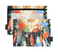 OWFKAY Lot de 2 trousses à crayons pour classeur à 3 anneaux, 3 trous avec fenêtre transparente, attrape-rêves, Attrape-rêves horloge, one sizex2, Trousse de toilette