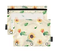 OWFKAY Lot de 2 trousses à crayons pour classeur à 3 anneaux, 3 trous avec fenêtre transparente, fleurs d'été jaunes, Fleurs d'été jaunes, one sizex2, Trousse de toilette
