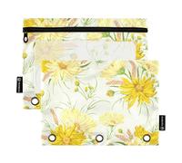 OWFKAY Lot de 2 trousses à crayons pour classeur à 3 anneaux, 3 trous avec fenêtre transparente, fleurs de camomille jaunes et millet, Fleurs de camomille jaune et millet, one sizex2, Trousse de