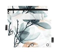 OWFKAY Lot de 2 trousses à crayons pour classeur à 3 anneaux, 3 trous avec fenêtre transparente, fleurs de magnolia, Fleurs de magnolia, one sizex2, Trousse de toilette