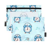 OWFKAY Lot de 2 trousses à crayons pour classeur à 3 anneaux, 3 trous avec fenêtre transparente, fond bleu, motif réveil, Motif réveil fond bleu, one sizex2, Trousse de toilette
